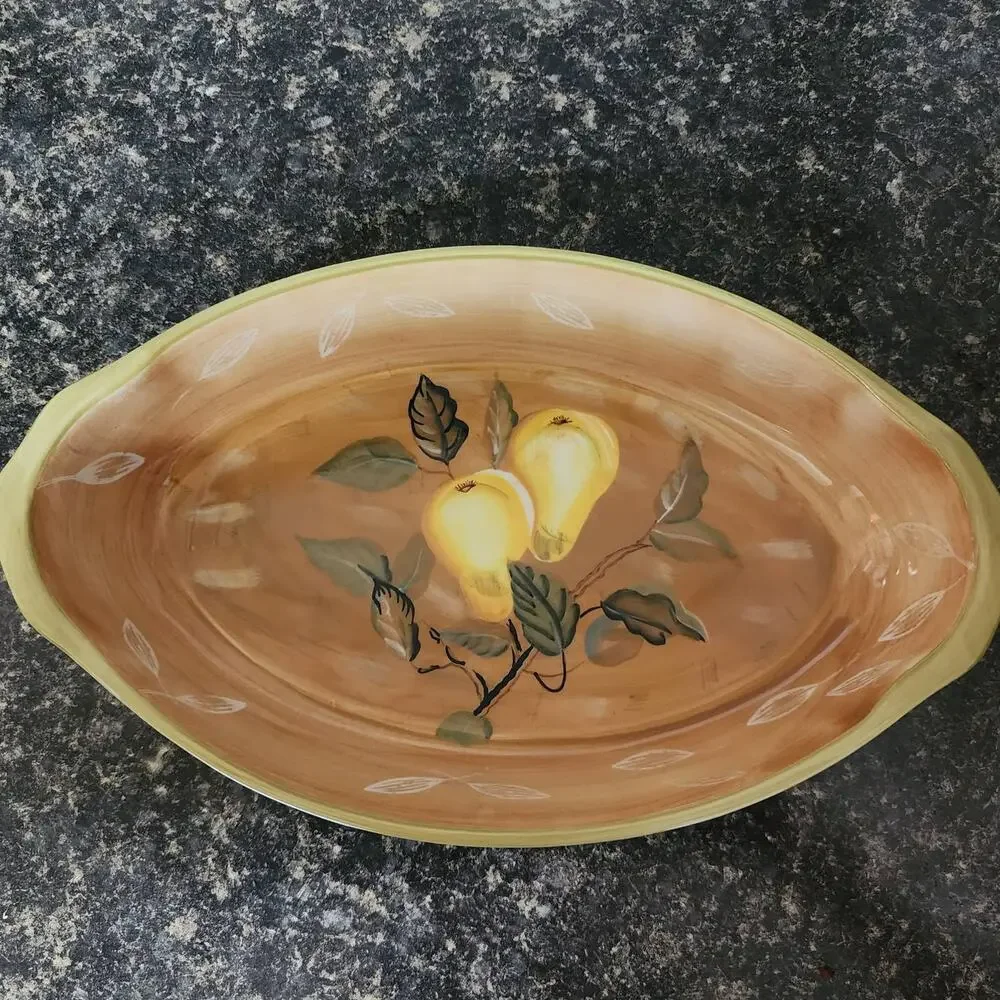 Set of 2 ZRIKE Golden Pear design handpainted casserole dishes
